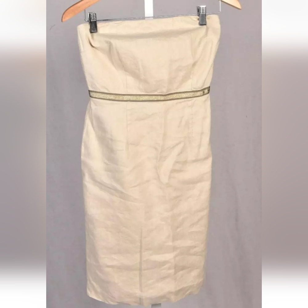 Lela Rose for Loft Elegant Cream Strapless Dress Linen Blend size 6